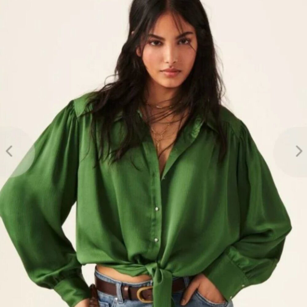 ba&sh Green Tie-Front Blouse